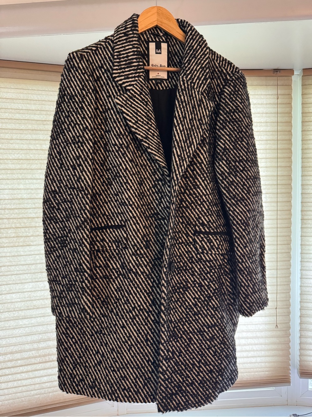 Soia & Kyo Black and White Herringbone Pea Coat